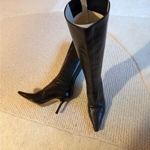 Jimmy Choo Black Knee-High Pointed Toe Stiletto Boots